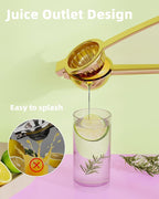 Lemon Squeezer Stainless Steel - Heavy Duty Solid Metal Squeezer Bowl - Large Manual Citrus Press Juicer and Lime Squeezer - 2 in 1 hand Juicer - Store Juice -No Splashing-Gold
