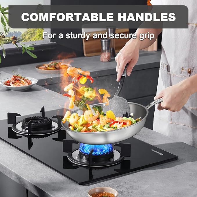 EWFEN 12 Inch Tri-Ply Stainless Steel Frying Pan, Skillet, Induction Cooking Pan, Dishwasher and Oven Safe, Fast & Even Heat, Heavy Duty and Detachable Handle