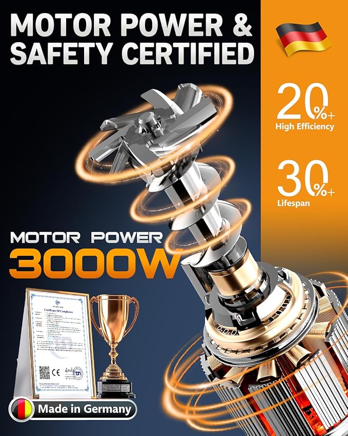 Electric Meat Grinder: [3000W Superior Motor] Meat Grinder with 6 PCS Stainless Steel Blades & Grinding Plates, Sausage Stuffer Tubes & Kubbe Kit Portable Handle for Gift (Black New)