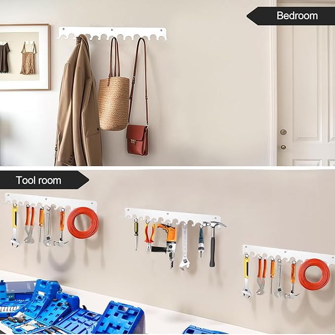 2 Pack White Wall Mount Key Hook Holder - No Drill Key Rack & Coat Hooks for Kitchen, Living Room, Office, Bathroom