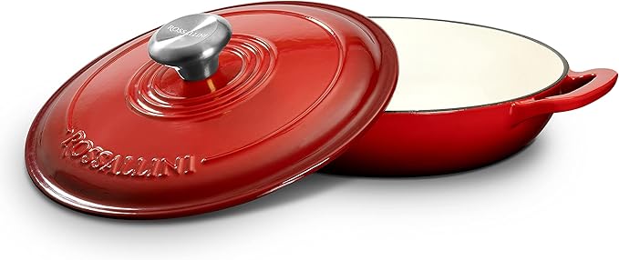 Signature Enameled Cast Iron Braiser, Non-Stick Serving Pot with Tight Fitting Lid for Perfect Roasting, Baking, Sauteing, Searing, and Pan Frying | 1.5Q (1.4L) - Red