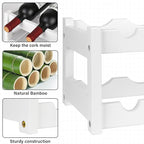 VASMIA Wine Rack, 2-Tier Bamboo Wine Racks Countertop Cabinet Wine Holder Wine Storage Shelf for Pantry Kitchen Bar, White