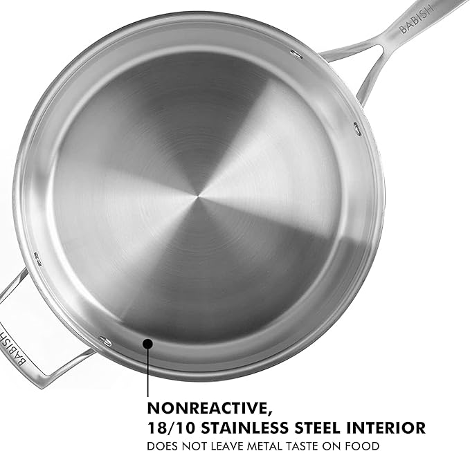Babish Tri-Ply Stainless Steel Professional Grade Saute Pan w/Lid, 5-Quart