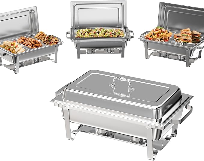 Chafing Dishes for Buffet 4 Pack, 9Qt Chafing Dish Buffet Set with Different Food Pans Combo, Food Warmers for Parties Buffet, Events & Weddings, Silver