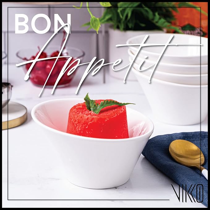 Vikko White Soup Bowls, Set of 4 Ceramic White Bowls, 10 Ounce Versatile Salad, Soup Bowl or Dessert Bowl, Elegant Shape, Dishwasher Safe