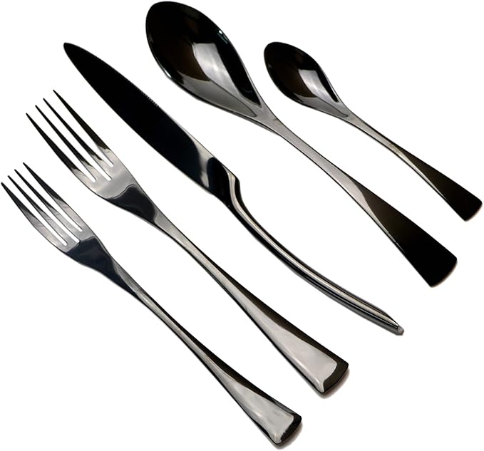 20-Piece 18/10 Stainless Steel Flatware Set Mirror Polishing Black, Serive for 4