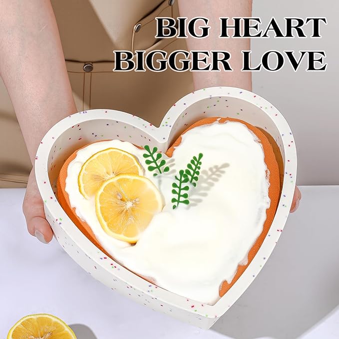 Silicone Heart Shaped Cake Pans 10 Inch Large Heart Cake Pan Nonstick Silicone Heart Molds for Baking (2 Pcs Set, Cream)