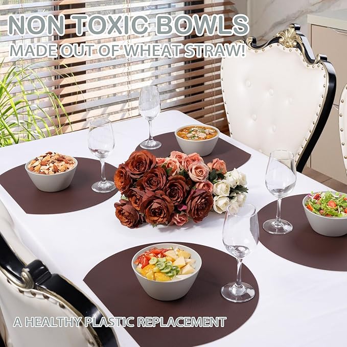 supernal 12PCS Light Grey Wheat Straw & Hard Plastic Bowls - Sturdy Reusable Soup Bowls for Hot Food,Unbreakable Bowl for Catering,Weddings,Holiday Meals (Disposable Lightweight Snack Bowl)