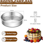 LIANYU Cake Pans 9 Inch Round, Stainless Steel Round Wedding Birthday Cake Pan, Metal Baking Tin Oven Pan for Layer Cake Brownie Lasagna, Leak Proof, Dishwasher & Pot Safe