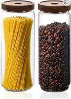 Glass Jars with Airtight Wood Lids - 57 oz Large Kitchen and Pantry Storage Containers, Canisters for Spaghetti, Noodles, Pasta, Ground Coffee, Sugar, Cereal, Set of 2