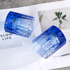 KAMMAK Crystal Whiskey Glass Set of 2, 7.78 oz (230 ml) Handmade Old Fashioned Tumbler, Thick Base Colored Glass with Delicate Rim & Seamless Design for Scotch, Bourbon, Cocktails, Blue 12-Facet