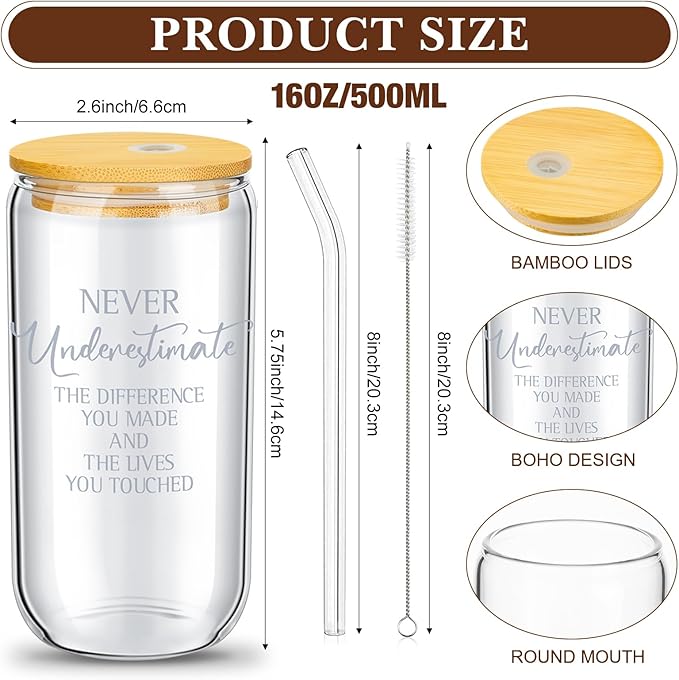 Layhit 24 Set Bulk Thank You Team Gifts Cups for Employees Staff Coworker Christmas Appreciation Gifts Thank You Glass Cups 16 oz Can Shaped Beer Glass with Lids Straws Brushes(Vivid Style)