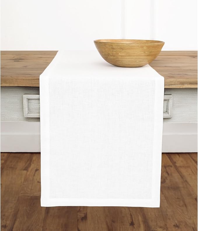 Solino Home Linen White Table Runner 144 Inches Long - 100% Pure Linen Extra Long Table Runner 14 x 144 Inch for Summer, Fall, Autumn, Halloween - Fete
