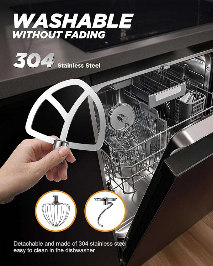 AIRMSEN Automatic Stand Mixer with LED Touchscreen & Timer - 11 Speed Tilt-Head Dough Mixer Fits 5.3QT Bowl & 3-IN-1 Attachments - Kitchen Electric Mixer for Bread Cake Baking - Black and Gray