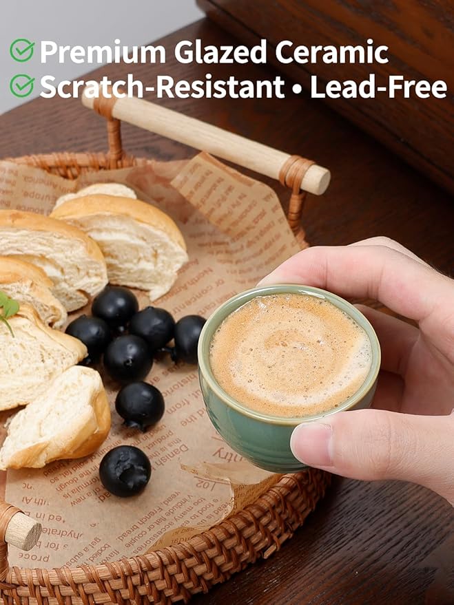 1.6oz Espresso Cups Set of 6, Green Ceramic Demitasse Coffee Cups for Espresso, Small Shot Cups – Stackable Mini Mugs for Home, Cafe, Restaurant – Dishwasher & Microwave Safe