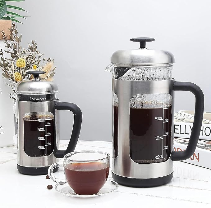 Easyworkz Stainless Steel French Press 34 oz Coffee Tea Maker with Soft Grip Handle