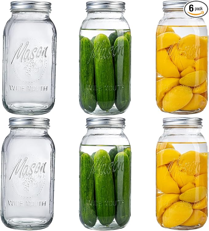 WELLIFE 6 Pack 64oz Wide Mouth Mason Jars,Half Gallon Mason Jar for Pickling, Canning, Fermenting and Food Storage, Microwave & Dishwasher Safe