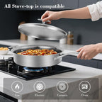 12 Inch Frying Pan with Lid, Tri-ply Stainless Steel Saute Pan, Non Stick Pans, Non Toxic Frying Pan, 5.2 QT Deep Skillet PTFE&PFOA Free, Induction, Oven & Dishwasher Safe