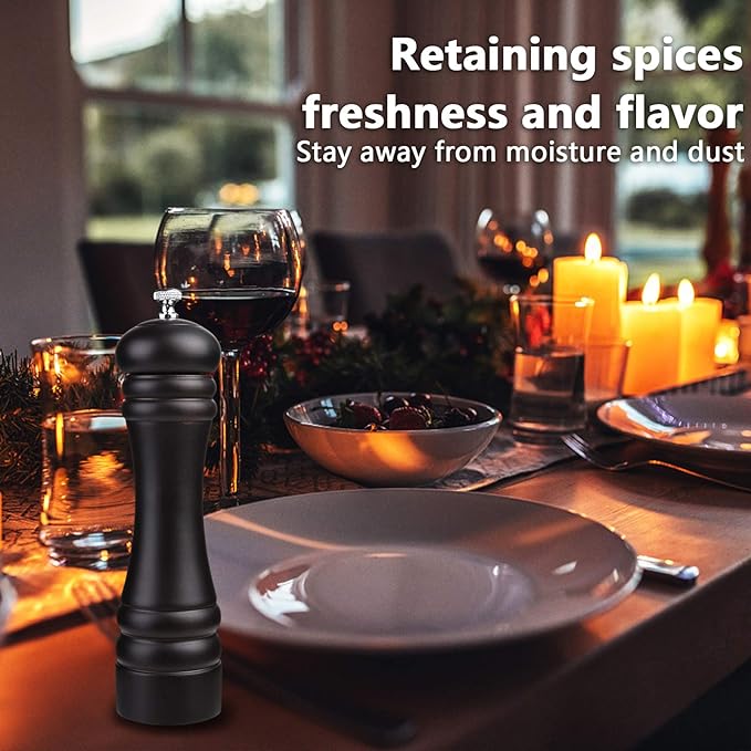 Pepper Mill Black 12 Inch Tall Large Pepper Grinder Mill Wood Refillable Stainless Steel Metal Mechanism Adjustable Coarseness