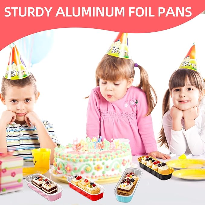 Mini Loaf Pans with Lids and Spoons Sealing Sticker,120 Pcs 6.8oz Cake Pans for Baking Disposable Aluminum Foil Red cake pan (mixed)