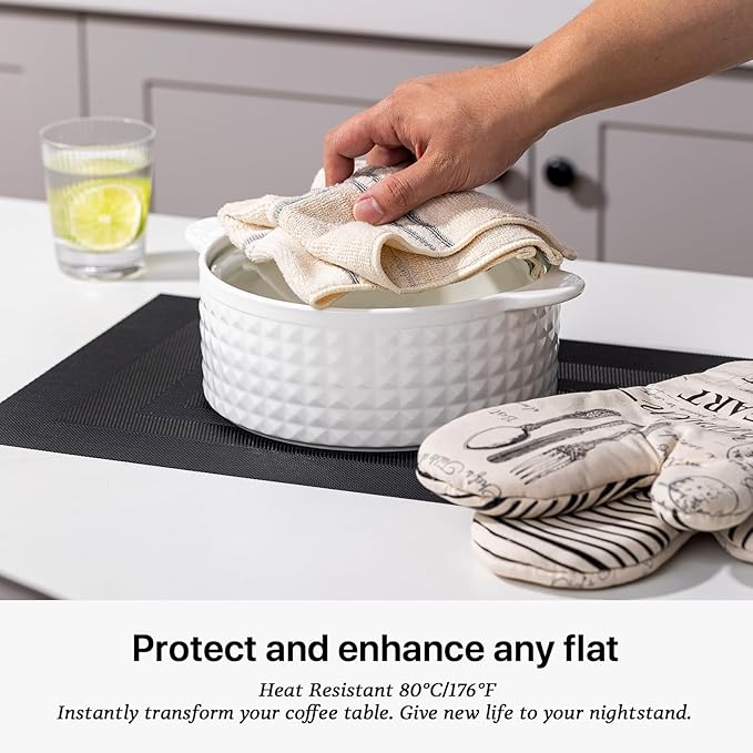 LEXMORE PVC Woven Placemats 8 PCS Wipeable Indoor/Outdoor Table Mats Washable Vinyl Place Mats for Dining Table, Set of 8-Black Cube