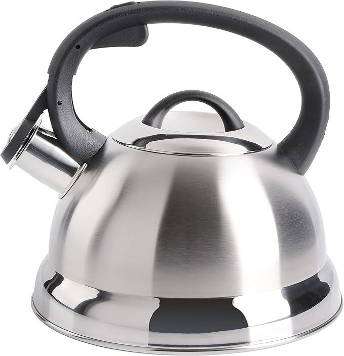 Mr. Coffee Flintshire 1.75-Quart Stainless Steel Whistling Tea Kettle – Brushed Satin Finish Stove-Top Kettle for Boiling Water