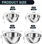 4+3 Stainless Steel Colander Set, 4 Sizes (1.8 qt, 2.3 qt, 3 qt, 4 qt) with 1 Mesh Strainer + 2 10-inch Stainless Steel Round Plates, for Washing Rice, Fruits, Vegetables, Draining Pasta, Meat