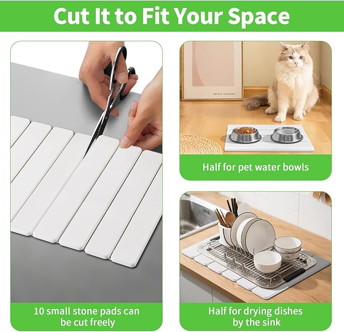 Large Stone Dish Drying Mat for Kitchen Counter, Quick Dry Stone Bath Mats for Bathroom, Foldable Ultra Absorbent Diatomaceous Earth Mat for Dishes Bottles Cups, Match Any Countertop, 23.23'' x 15.4''