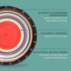 Gibson Home Festival Rings 16-Piece Stoneware Dinnerware Set – Colorful Hand-Painted Plates, Bowls & Mugs, Service for 4, Dishwasher & Microwave Safe Vibrant Tableware