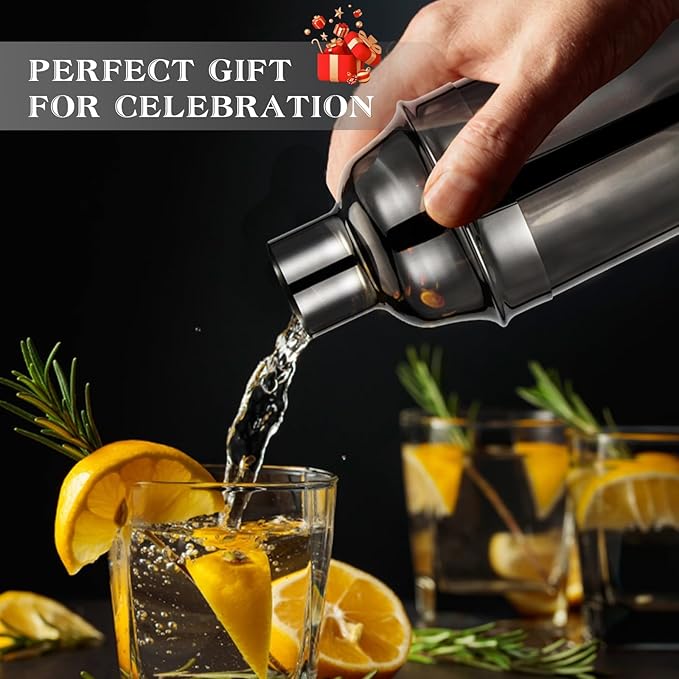 Cocktail Shaker Set, Mixology Bartender Kit 10-Piece Bar Tool Set with Stylish Bamboo Stand, Bar kit: Martini Shaker Mixing Spoon Muddler Jigger Corksrew for Barware Set | Black