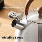 18/8 Stainless Steel Tea Kettle for Stovetop (2L / 2.1 Quart Whistling Tea Pot, Wood Handle)-Silver