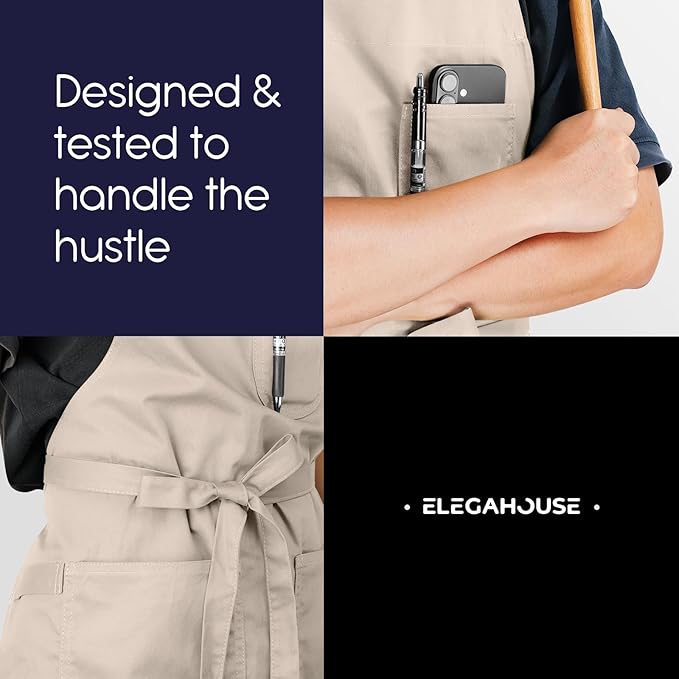 Unisex Apron with Pockets for Cooking, Salon & Art - 100% Cotton Adult Kitchen, Chef, Stylist Apron