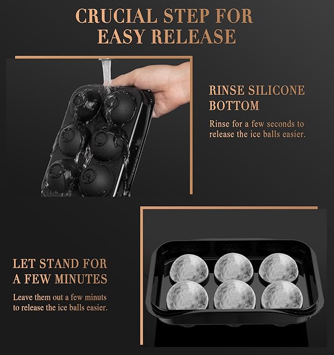 Whiskey Ice Ball Maker, [Fill without Funnel & Easy Release] 2.2'' Round Large Iced Cube Trays with Cover, Reusable Sphere Silicone Ices Tray with Lids for Bourbon, Gift for Brandy Lover