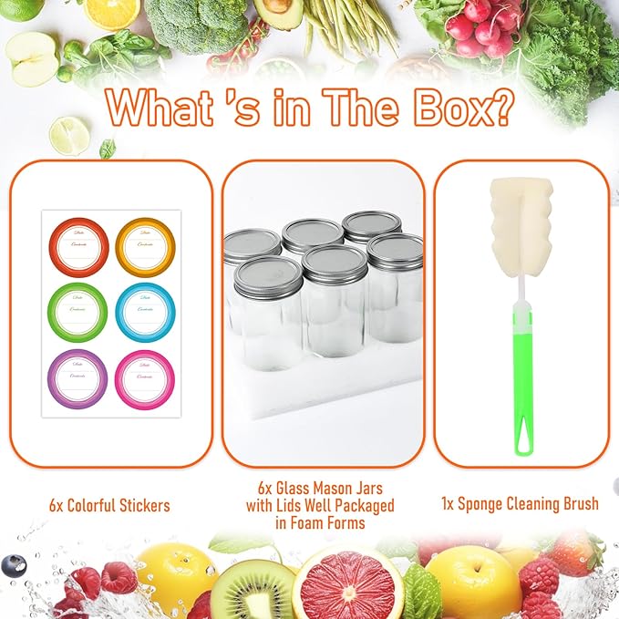 24 oz Wide Mouth Mason Jars 6pack, Glass Tall Mason Jars 24 oz with Airtight lids and Bands for Canning, Preserving, Fermenting, Pickling, DIY Projects (24 fl. oz, Set of 6)