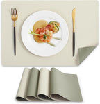MOSAYT Vinyl Placemats Set of 4, Heat Resistant Place Mats 100% Waterproof Washable & Wipeable Faux Leather Reversible Table Mats for Kitchen Dining Party Indoor Outdoor, 12" x 17", Beige/Sage Green