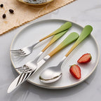 Colorful Silverware Set 20 Piece 18/0 Stainless Steel Flatware Green and Orange Handle Cutlery Set Service for 4 Fork Knife Spoon Set Mirror Finish Dishwasher Safe