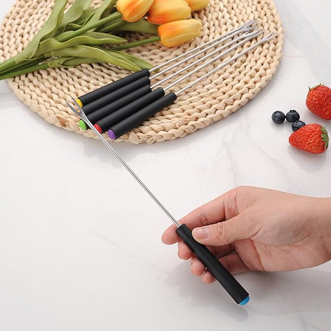 Fdit 6 Pcs Stainless Steel Fondue Forks, Long Forks Cheese Fondue Forks for Chocolate Fountain Cheese Fondue Roast