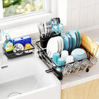 GSlife 2 in Set of Dish Drying Rack and Sink Caddy - Dish Rack for Kitchen Counter with Slots, Utensil Holder, Cup Holder, Cutting Board Holder, Black
