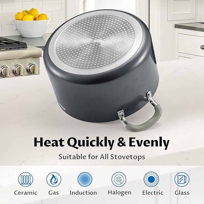 12 Quart Pot with Lid, BEZIA Ceramic Nonstick Stock Pot with Lid, Induction Ready, Large Cooking Pot with Silicone Handle, Compatible with All Cooktops, Dishwasher Safe