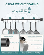 OROPY 38 inch Pot Bar Rack Wall Mounted Detachable Pans Hanging Rail Kitchen Lids Utensils Hanger with 14 S Hooks Black