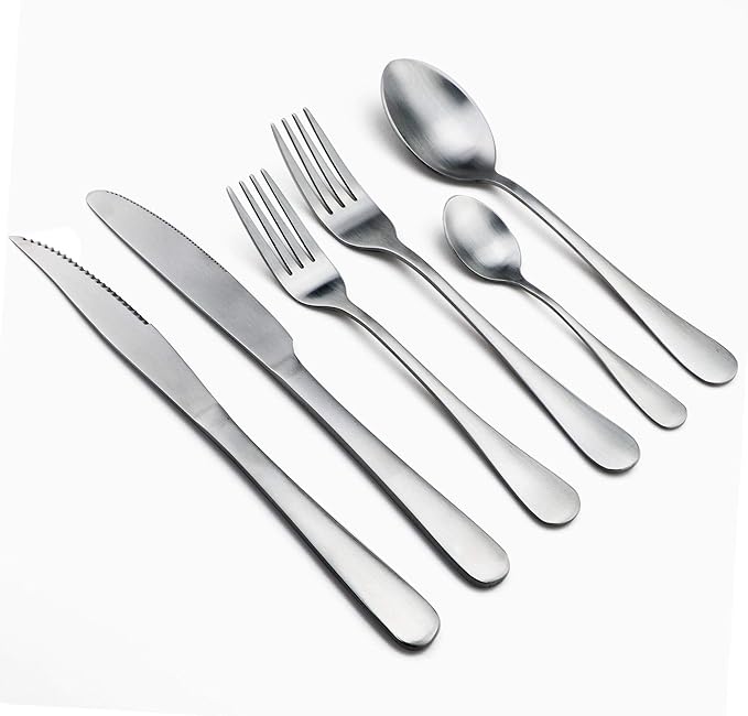 24-Piece Stainless Steel Flatware Set, Matte Silver Finish, Service for 4