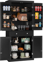 72” Kitchen Pantry Cabinet, with 6 Hanging Shelves & 1 Large Drawer, Adjustable Shelf, for Dinging Room, Living Room, Black