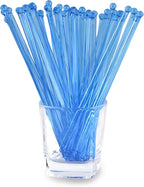 100 Pieces Disposable Plastic Round Top Clear Swizzle Sticks, Crystal Cake Stick, Cocktail Coffee Drink Stirrers 7.24 Inch (Blue)