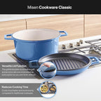 Misen 7 QT Enameled Cast Iron Dutch Oven - Chip-Resistant Enamel Coating - Thick Iron Core For Heat Retention - Large Cooking Surface - Oven Safe, Induction Compatible - Grill and Silicone Lid, Blue