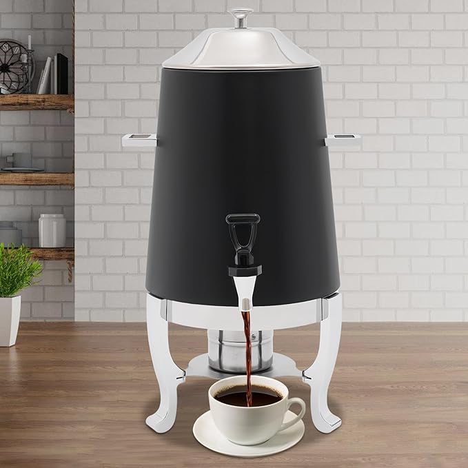 Coffee Urn with Fuel Holder 3.5 Gal/13L, Stainless Steel Beverage Dispenser Hot Drink Dispenser with Stand, Tea Water Coffee Chafer Urn for Parties Buffet Catering Commercial Home (Silver, Black)
