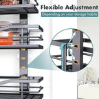 Over The Door Pantry Organizer，6-Tier Over The Door Organizer with Adjustable Basket，Metal Hanging Pantry Organizers and Storage for Kitchen, Back of Door Seasoning Rack (Black)