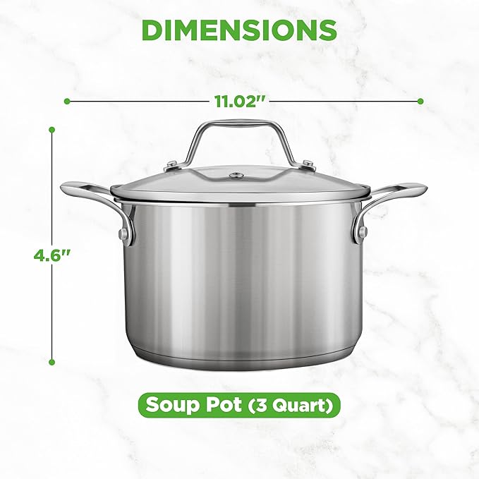 NutriChef 3-Quart Stainless Steel Pot with Glass Lid - 18/8 Food Grade Heavy Duty Cookware Stockpot for Stews, Simmering & Soups, Dishwasher Safe, For Induction, Gas & Ceramic Cooktops - NCSP3
