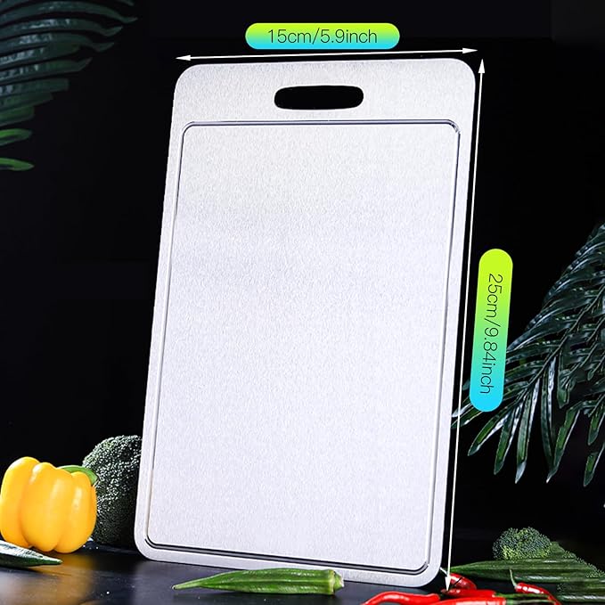 New Titanium Cutting Board with Grooves, Cutting Boards For Kitchen, Double-Sided Food-Grade Titanium Cutting Board For Cutting Meats, Fruits And Vegetables (9.84x5.9in)