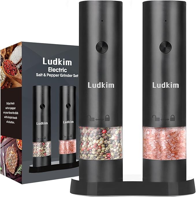 Electric Pepper Grinder and Salt Mill Set - Dual Pack Rechargeable with Storage Base, Adjustable Coarseness, Type-C Charging, Each 40ml Capacity for Kitchen, Travel & Gift