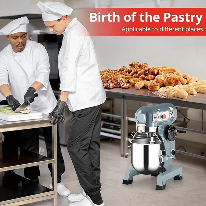 Commercial Mixer 10Qt, 450W Electric Mixer 3 Speeds Adjustable, Stainless Steel Bowl Heavy Duty Mixer with Safety Guard, Dough Hook Whisk Beater Included, Perfect for Bakery Pizzeria